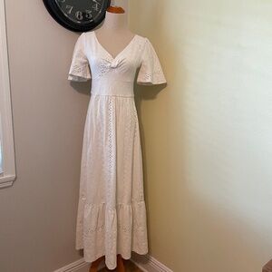 Anthropologie Maeve XS Maxi dress soft t shirt material eyelet Like New